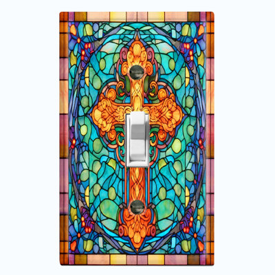Green Tile Religious Cross Print Religious Themed 1 - Gang Toggle Light Switch Standard Wall Plate