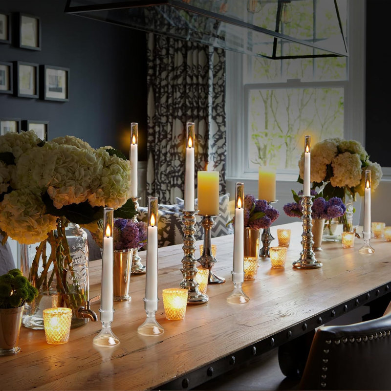 Flameless Taper Candles With Remote,6 PC Acrylic Battery Operated Candles With Candlesticks,Flickering Led Window Candles For Home Table And Wedding Decor(White)