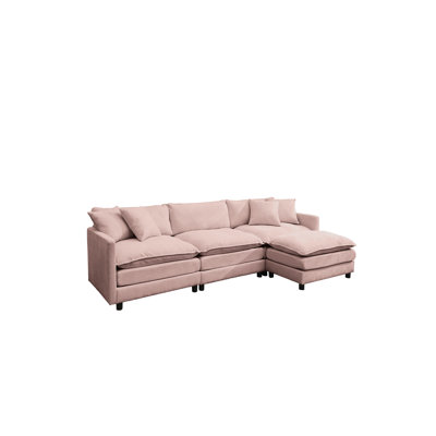 108-inch L-shaped Chenille Modular With Soft Cushions, 6 Seats, And Luxury Design For Home Interiors In Pink, Upholstery, Square Arms, Living Spaces