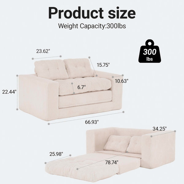Latitude Run® Loveseat Sofa Bed with Memory Foam and Steel Frame - No ...