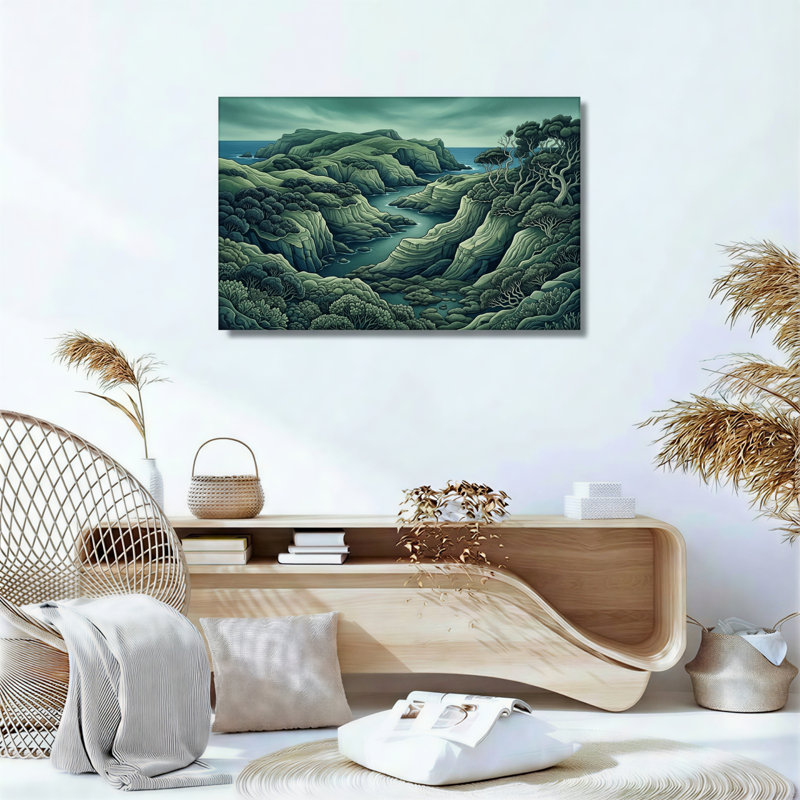 Mountain River Canvas Wall Art Oil Painting Print Set Of 1, Wrapped Canvas, 28"H x 40"W