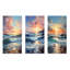 Plage, lever de soleil, horizon tranquille - océan, ensemble de 3 reproductions d'art mural en métal-774899892