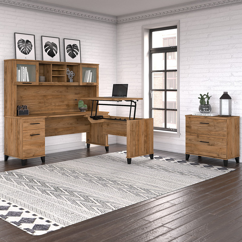 Magomed Piece Standing Desk Office Set, Fresh Walnut