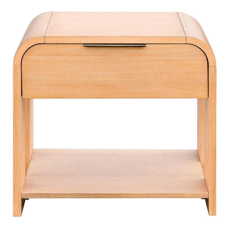 Table de chevet contemporaine avec coins arrondis et plateau en bois massif