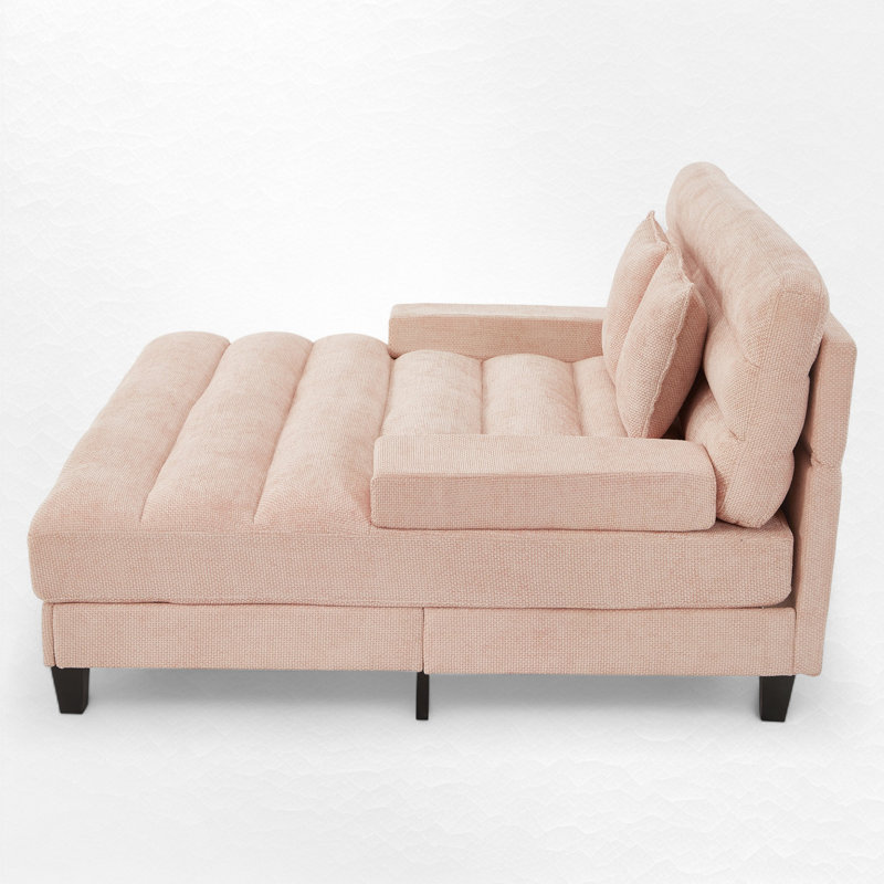 Chaise longue rembourrée avec dossier réglable et bande lumineuse à DEL, Rose