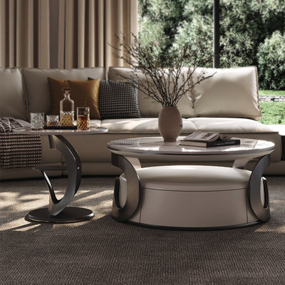 Light luxury rock plate round coffee table