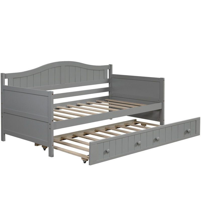 Lit de jour simple en bois avec lit gigogne, Gris
