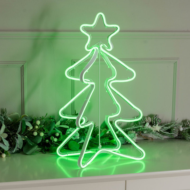Darrisha Noble Green Neon Style Lit Christmas Tree 50cm Figurine Novelty Light