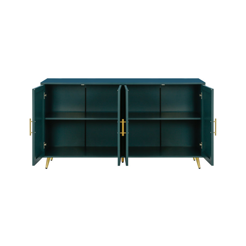 Meuble télé en bois avec armoire de rangement et tablettes réglables, console média pour salon / chambre à coucher (bleu marine)