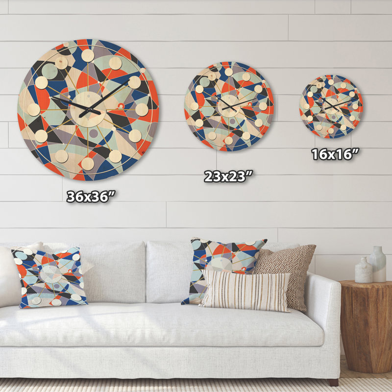 Horloge murale en bois Geometric Grid IV, Grand