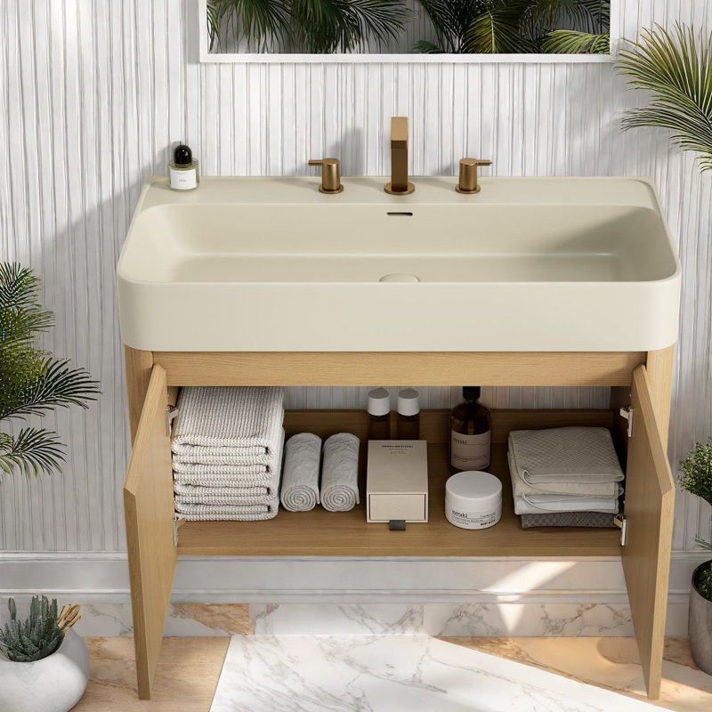 Modern Vanities, Solid Surface, Oak Storage, 35.43