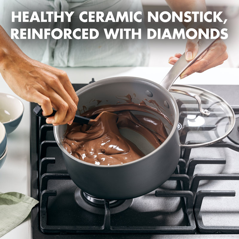 GreenPan Chatham Healthy Ceramic Non-stick Covered Saucepan, 3 Quart, Gray