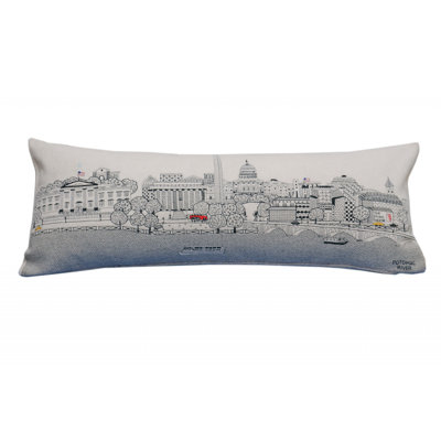 14" X 35" Cream Washington DC Daylight Skyline Lumbar Decorative Pillow