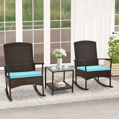 3 Pieces Rocking Wicker Bistro Set Outdoor Front Porch Rocker Chairs Conversation Set by Red Barrel Studio 3 Pieces Rocking Wicker Bistro Set Outdoor Front Porch Rocker Chairs Conversation Set by Red Barrel Studio