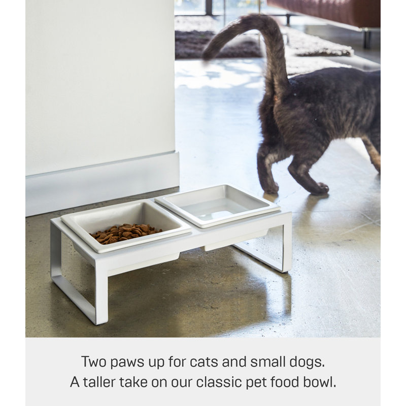 White Elevated Steel and Ceramic Pet Food Stand with Two Bowls