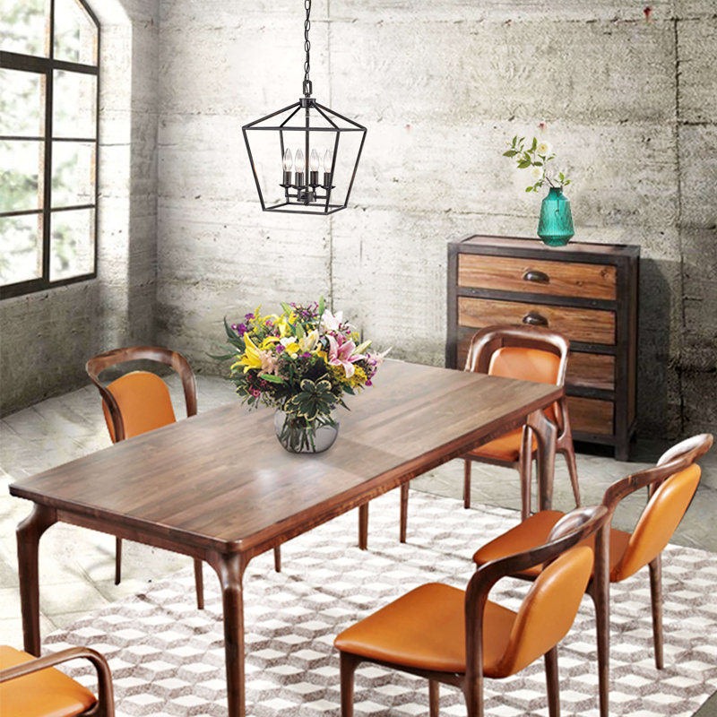 Luminaire suspendu géométrique de style lanterne noire antique à 4 lumières de 12 po Frampton