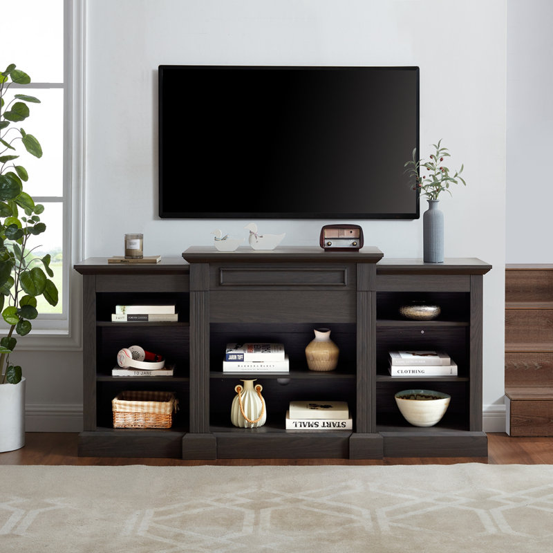 Console multimédia avec grande armoire de rangement, meuble télé multimédia moderne, l 65,75 po x P 17 po x H 32,48 po, Gris