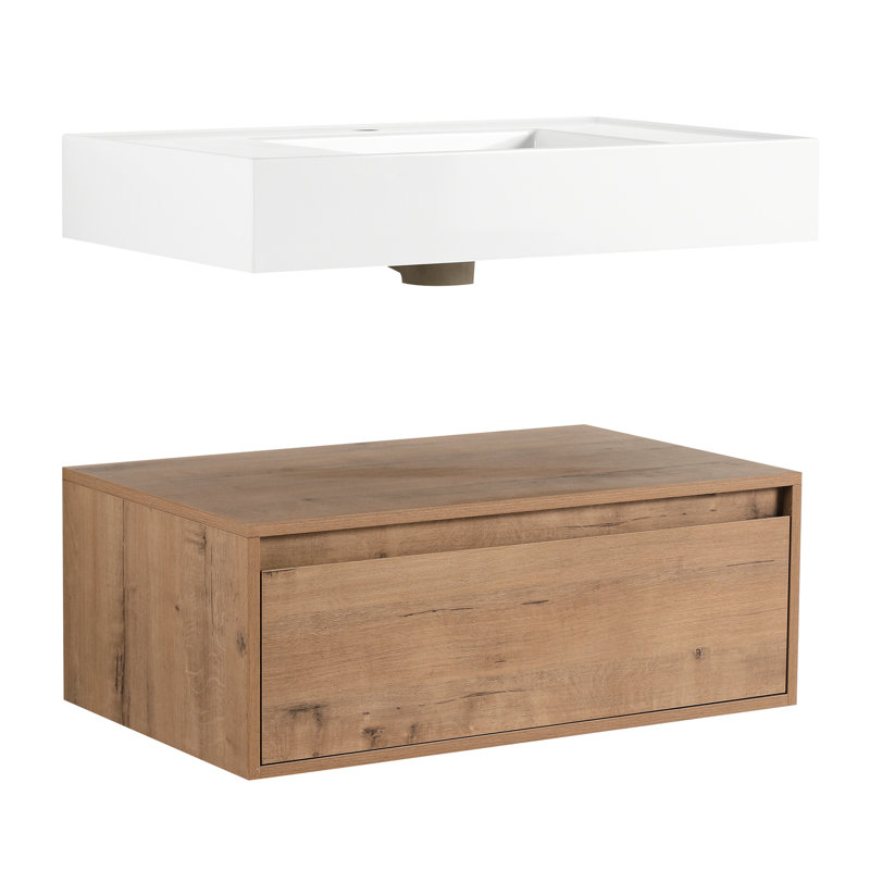 Meuble-lavabo de salle de bain contemporain avec plateau en résine et rangement pratique