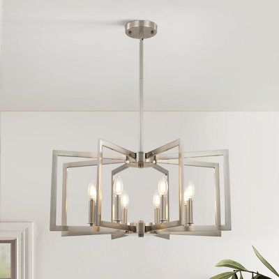 Lustre géométrique moderne à 8 lumières pour la salle à manger et la cuisine, luminaire suspendu industriel réglable en nickel brossé pour le salon, l'entrée, le vestibule et l'escalier