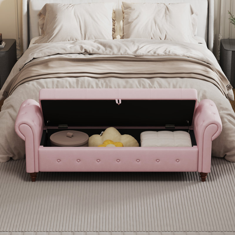 40" Tufted Storage Bench, Upholstered Storage Ottoman Bench, Rolled Arm Window Bench, Yellow, 20.5'' H x 40'' W x 17'' D