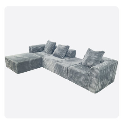 American Style Convertible Modular 4 - Seat Compression , Grey With Medium Firm Seat, 100% New Foam, Us , Standard 100 By Brushed Corduroy Covers, Shrink And Stain Skin