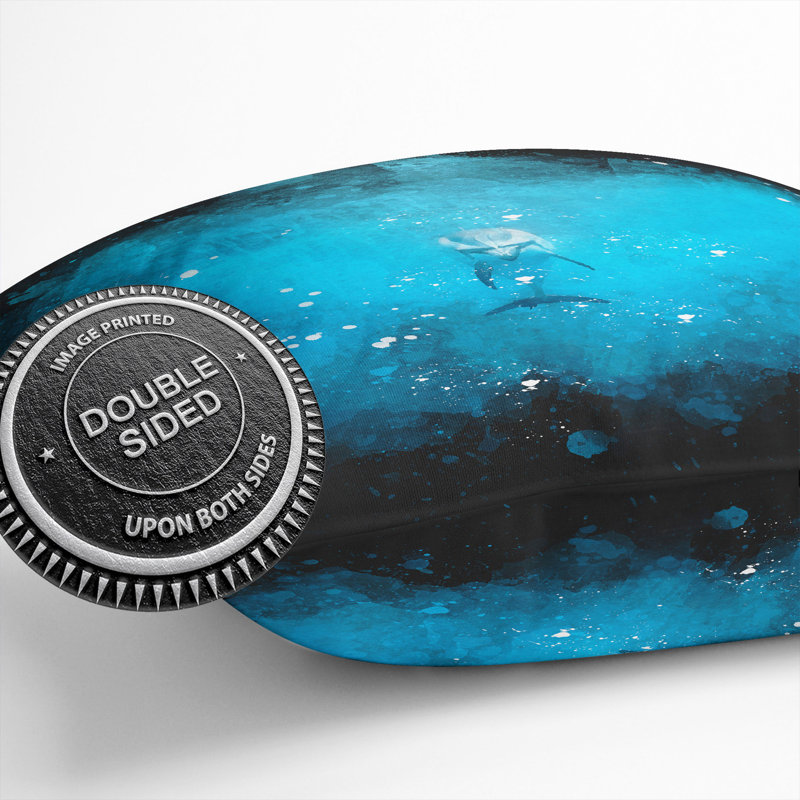 Lone Dolphin Paint Splash Cushion with Filling, 55cm H x 55cm W x 20cm D