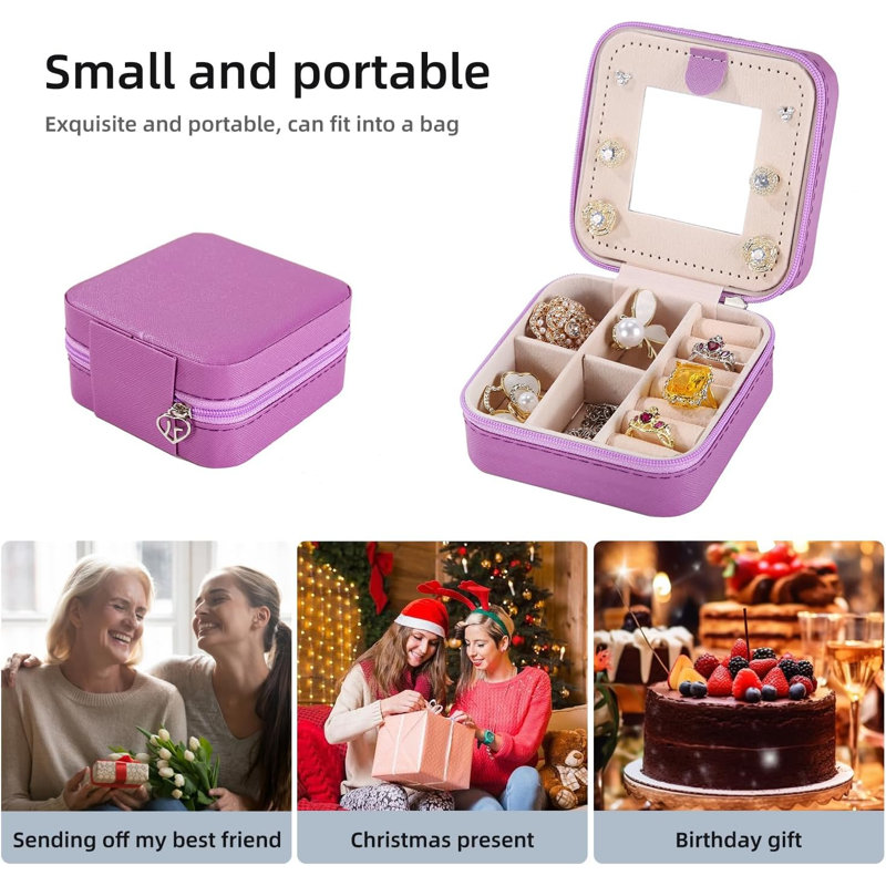 5-Pieces Purple Mirrored Jewelry Case with Compartments