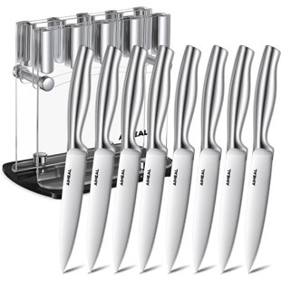 Aiheal Steak Knives Set of 8 with Clear Acrylic Stand, Stainless Steel Steak Knife Set,Easy to Store
