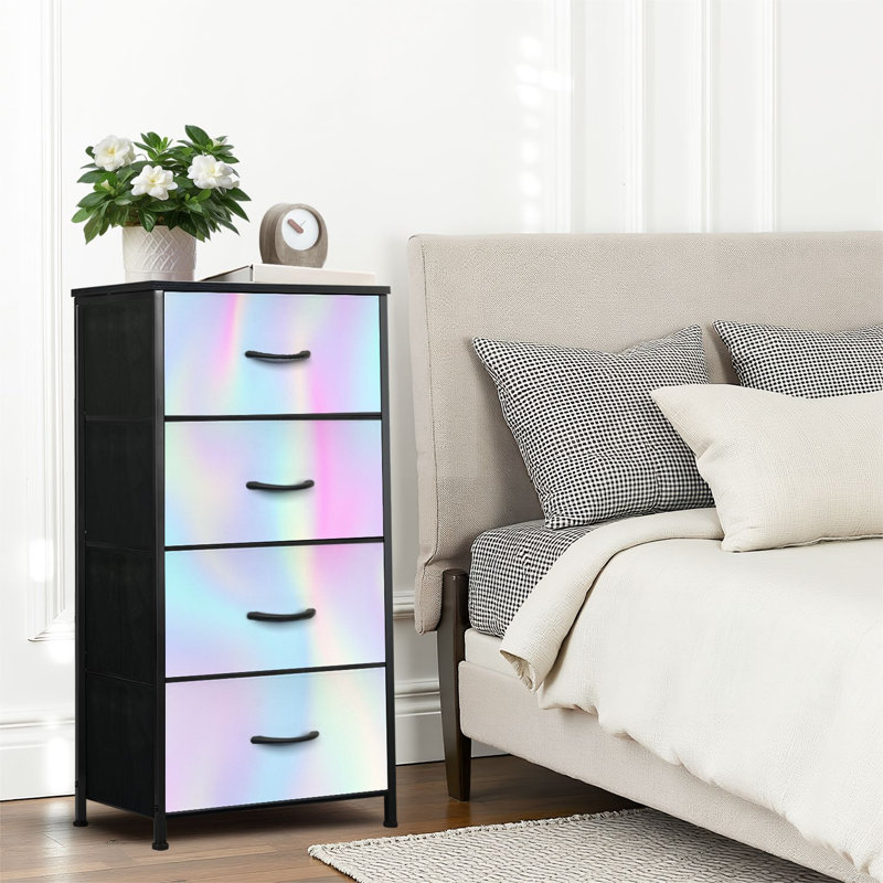 4 Drawer Dresser for Bedroom, Narrow Chest of Drawers, Wooden Top and Study Iron Frame 18"x37.5"-(WxH)
