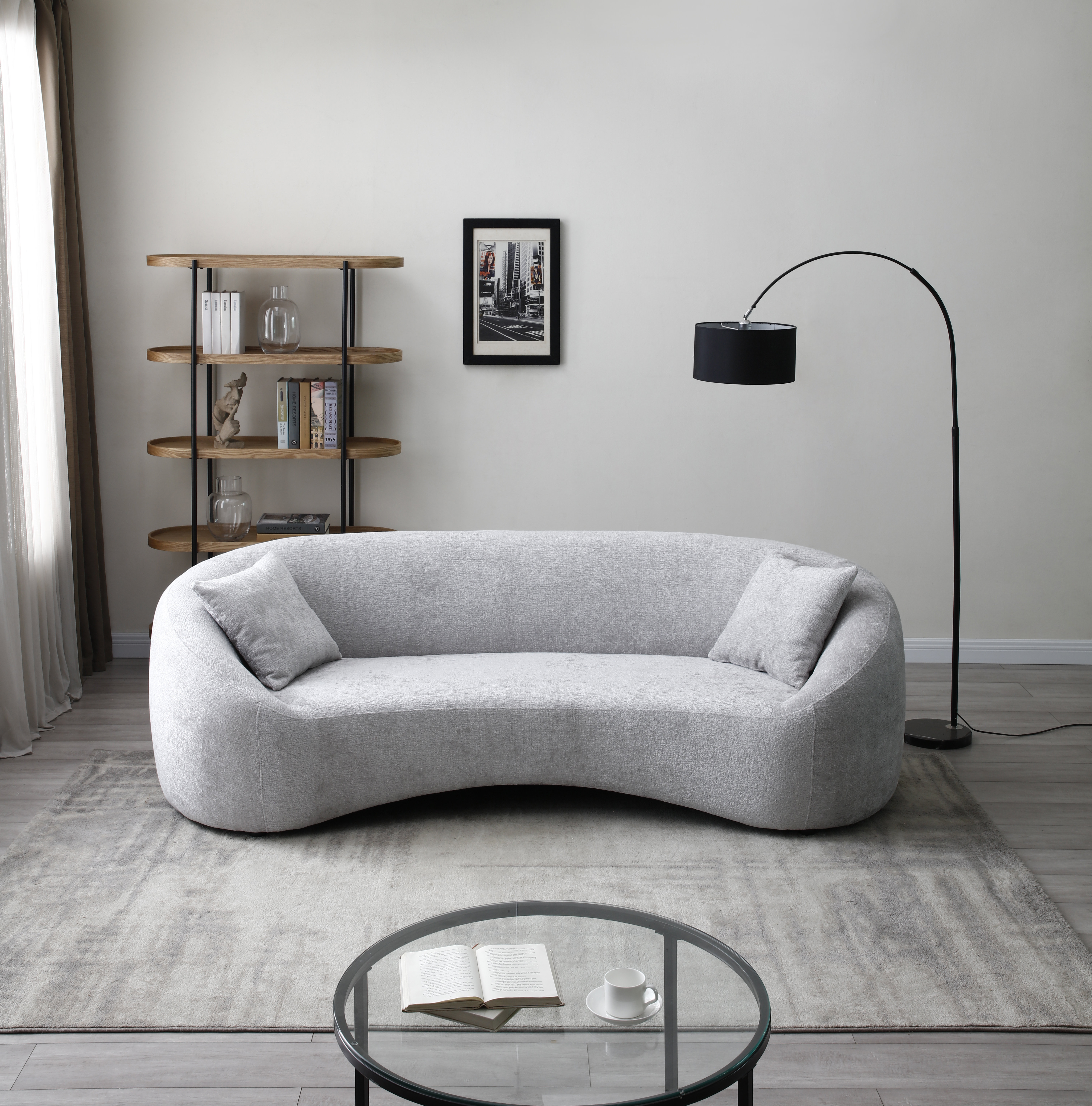 Hokku Designs Rowan Curved Chenille Upholstered 3-Seater Sofa with