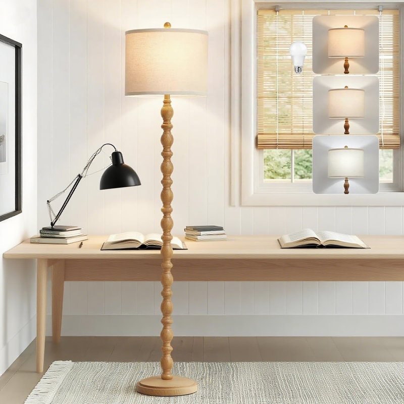 Lampe rustique rustique avec 3 températures de couleur réglables, lampe sur pied de 62 pouces pour le salon, la chambre à coucher, le bureau avec interrupteur rotatif et abat-jour en lin