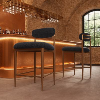 Tabouret de bar 2 pièces Velora, chaise de bar rembourrée avec pieds en métal grain de bois