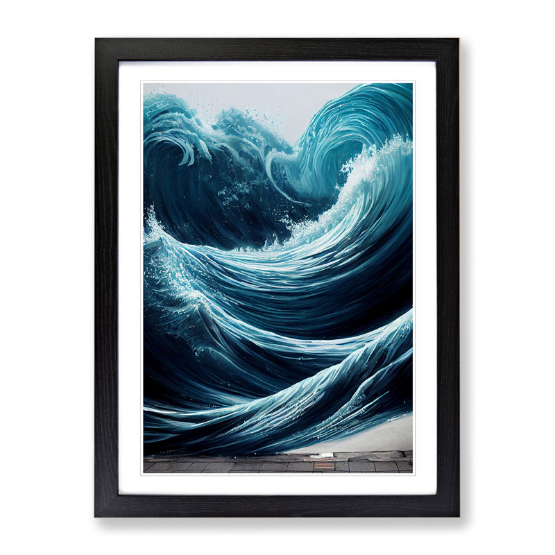 Seascape Ocean Street Art - Single Picture Frame Print, 64cm H x 46cm W x 2cm D, Black