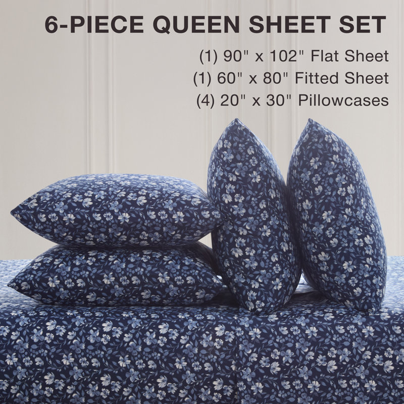 BCBG Microfiber Sheet Sets with Extra Pillowcases, Queen, Aranza-Insignia Blue