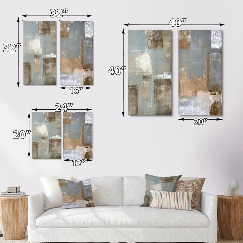 «Gray Meets Brown Abstract Art VI», ensemble de 2 peintures sur toiles, Toile tendue, H 20 po x l 24 po x P 1 po