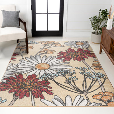 Dizi Modern Botanical Wildflower Yellow/Ivory/Red Rug