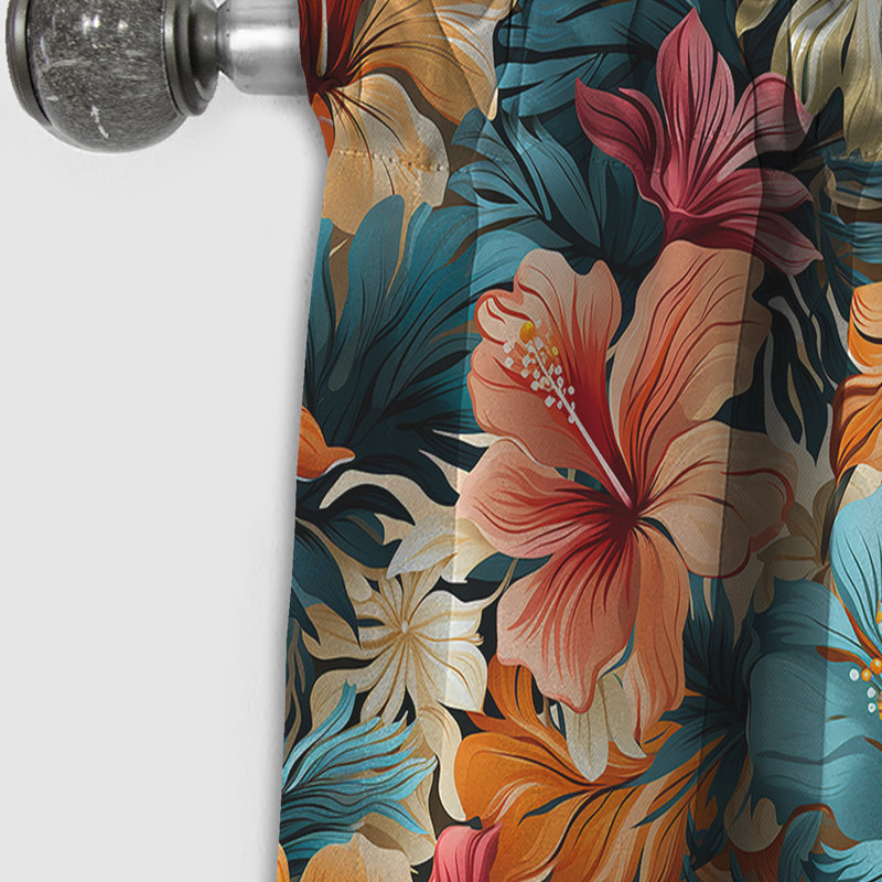 Hibiscus multicolore fleurs tropicales II - Rideau floral - Rideau occultant - 1 panneaux, L 52 po x L 63 po