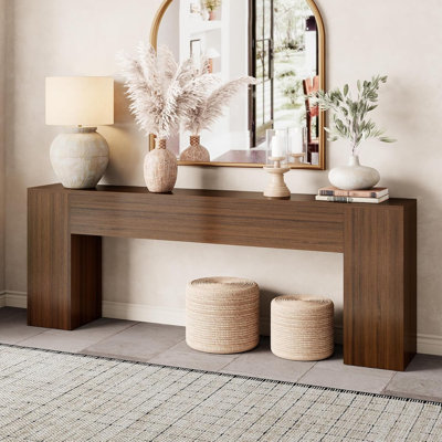 86-Inch Console Table Behind Couch Mid Century, Walnut Brown