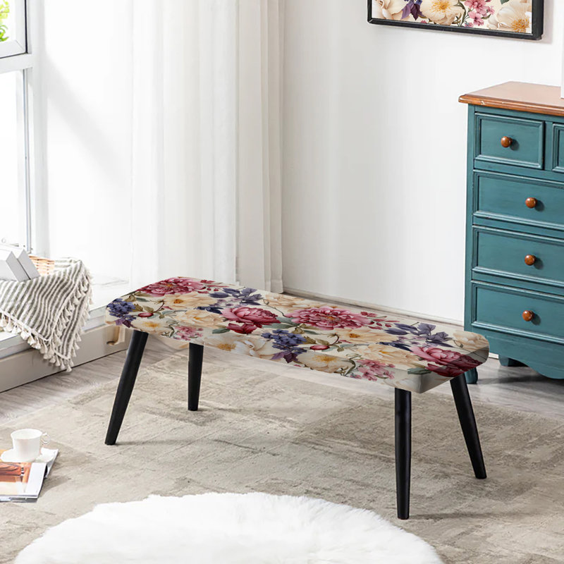 Motif floral Magnolias Renaissance - banc rembourré floral noir