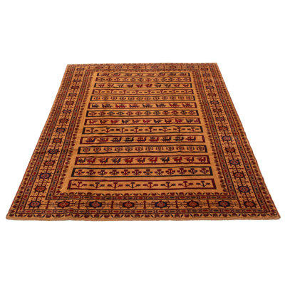 Tapis unique en laine noué à la main brun clair de 6 pi 11 po x 9 pi 2 po Teimani