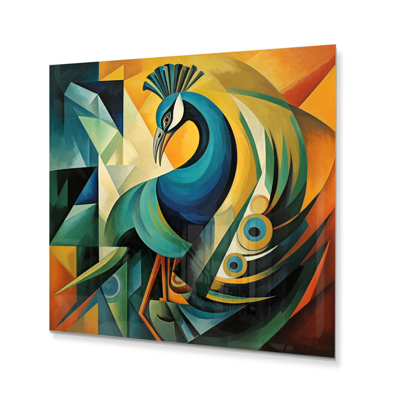 Décoration murale en métal vert vert bleu paon - animaux, H 16 po x l 16 po x P 1 po