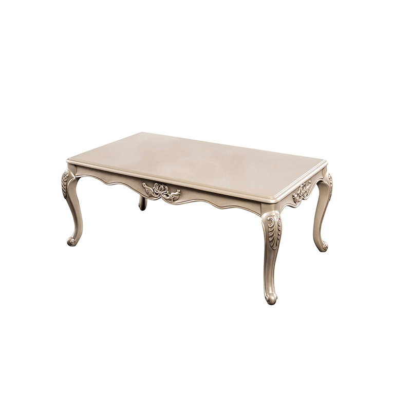 Table basse Ery, structure en bois champagne, détails sculptés, 48 pouces