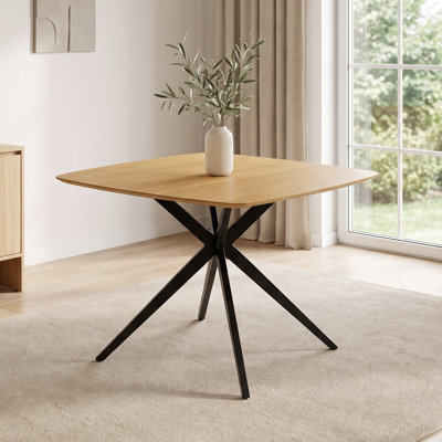 Table de salle à manger 34,64 "carrée avec base en X et plateau de coin rond, table de salle à manger en bois massif peu encombrante (chêne)