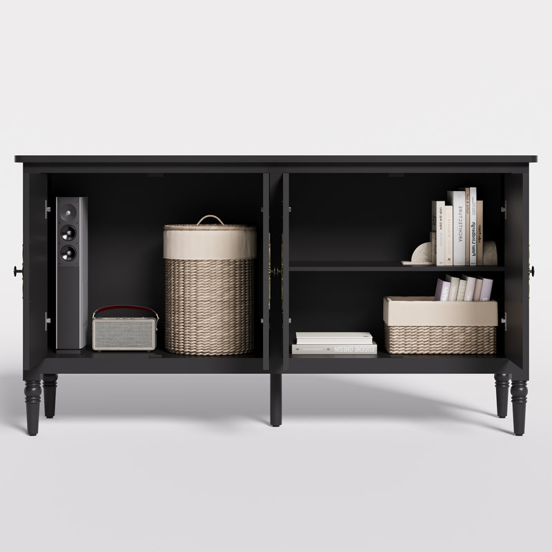 Buffet de 59 po de largeur avec 4 tablettes réglables et 4 portes Collynns, Noir