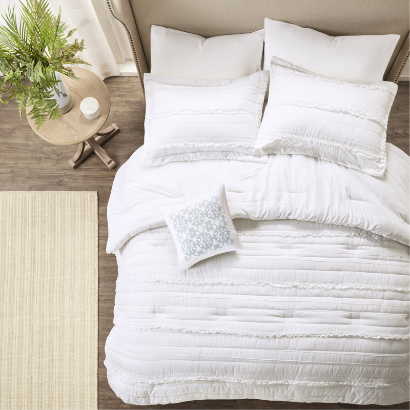 Édredon 5 pièces en microfibre grand blanc, Édredon de grand lit + 4 pièces additionnelles