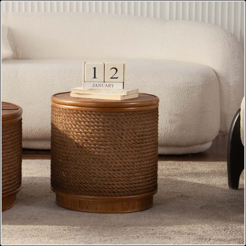 Table basse ronde en rotin avec rangement amovible - Boho-Chic, 15.94"