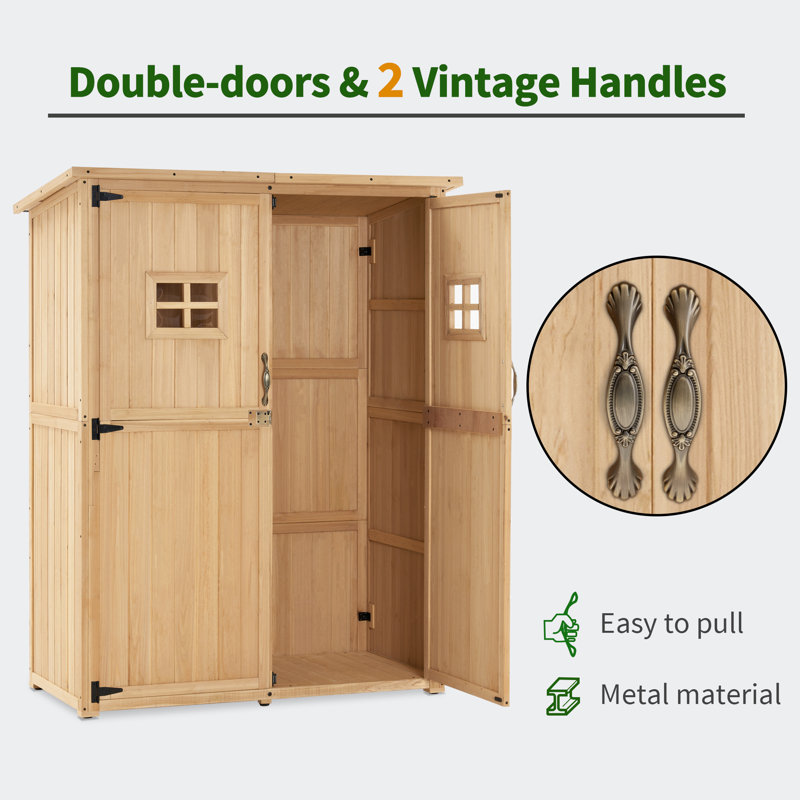 4 ft. W x 2 ft. D Outdoor Wooden Storage Shed with 2 Shelves and Lock, Natural