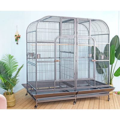  Double cage avec paravent central pour volière perroquet L 64 x P 32 x H 73
