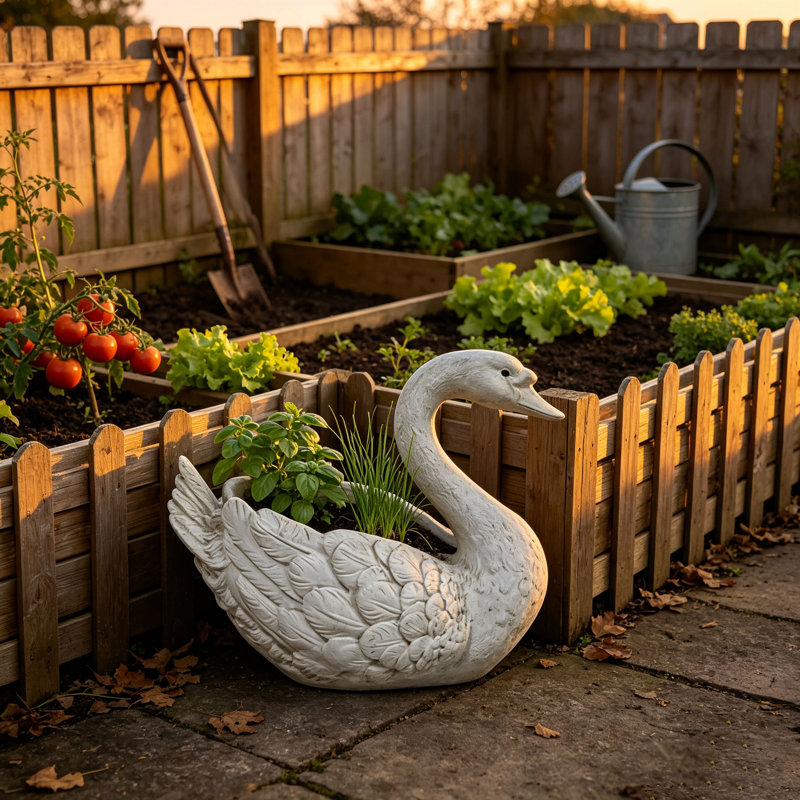 White Swan Statue Planter
