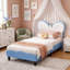 Single Children’S Bed Frame With LED Reading Lighting, Girls Bed Upholstered Platform Bed Frame With Butterfly-Shaped Adjustable Height Headboard, Easy Assembly-543956621-548520218